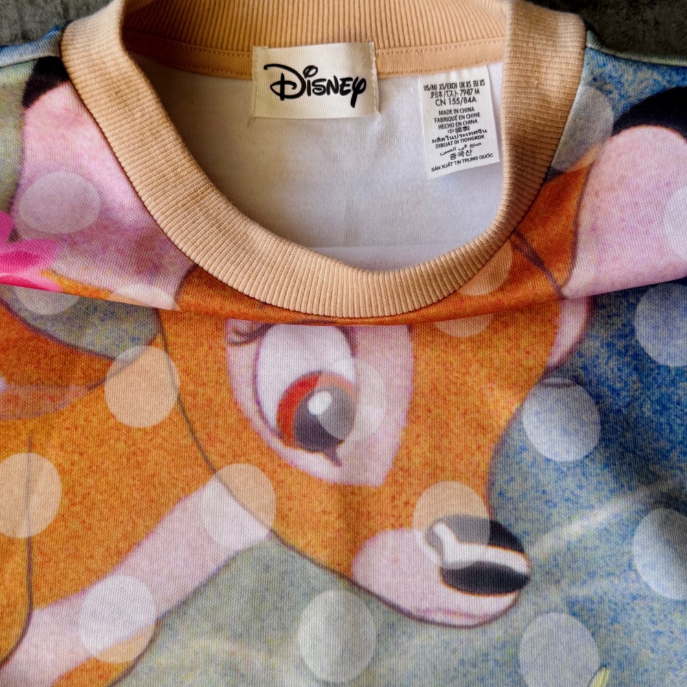 Disney Parks Bambi & Friends Cropped Sweatshirt Pullover Top Womens XS‎ CUTE - Picture 3 of 5